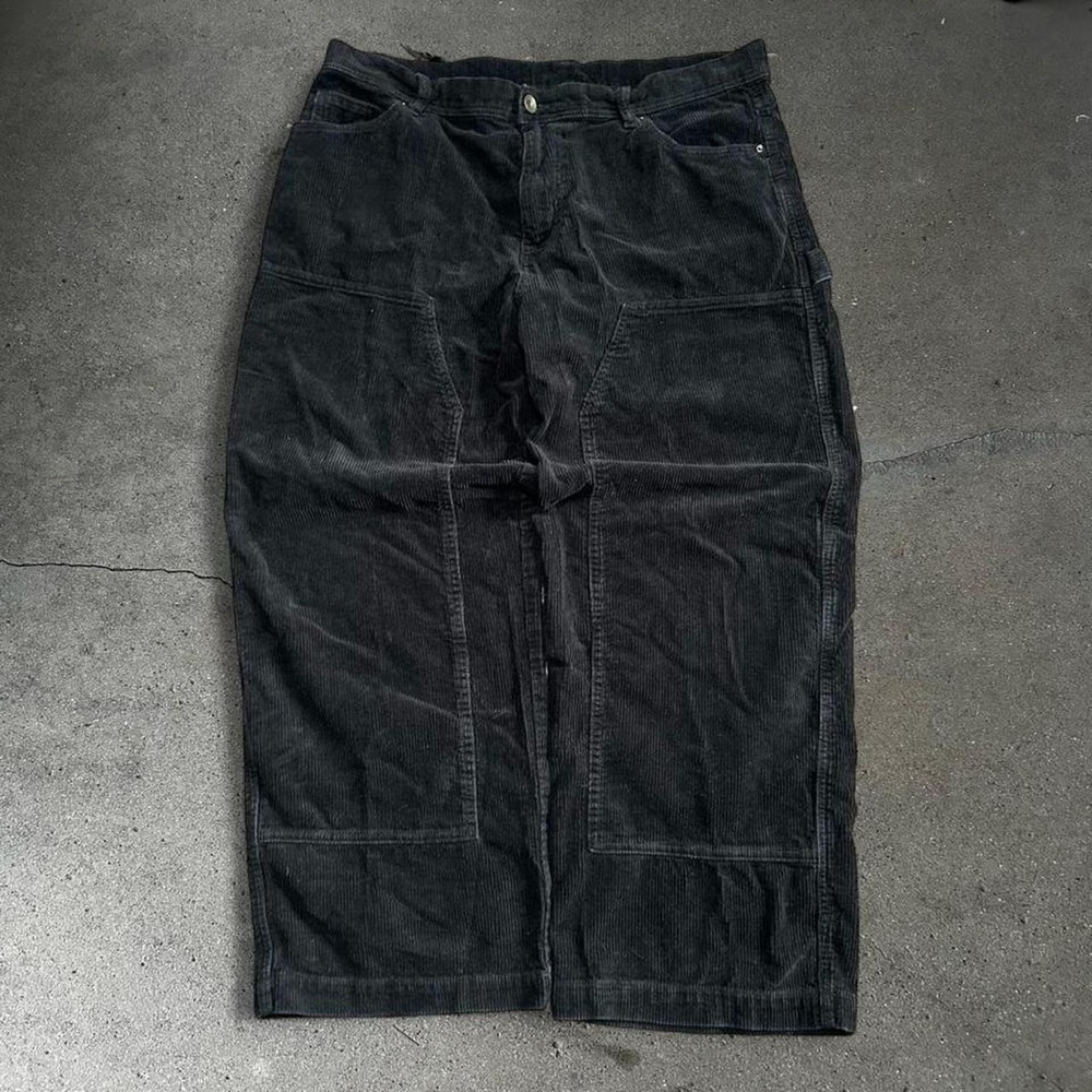 Y2K men's black corduroy baggy wide leg carpenter skater pants Size 38x31